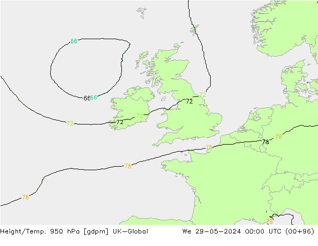 Height/Temp. 950 hPa UK-Global Qua 29.05.2024 00 UTC