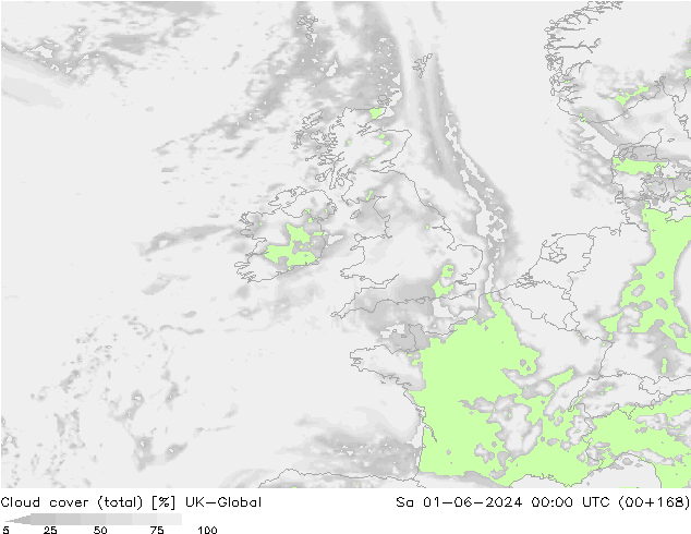 Nubes (total) UK-Global sáb 01.06.2024 00 UTC