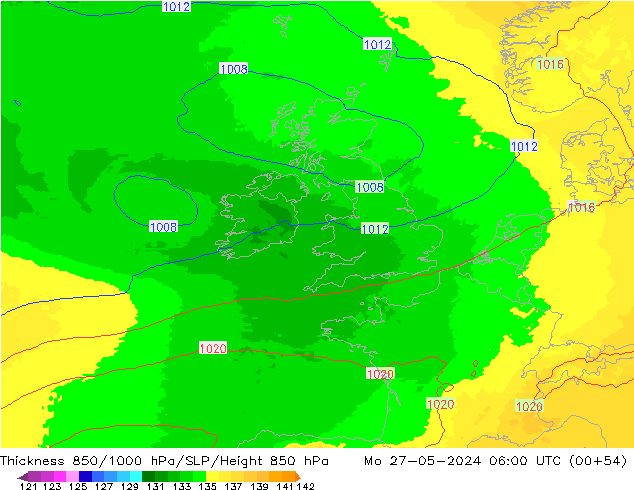 Dikte 850-1000 hPa UK-Global ma 27.05.2024 06 UTC