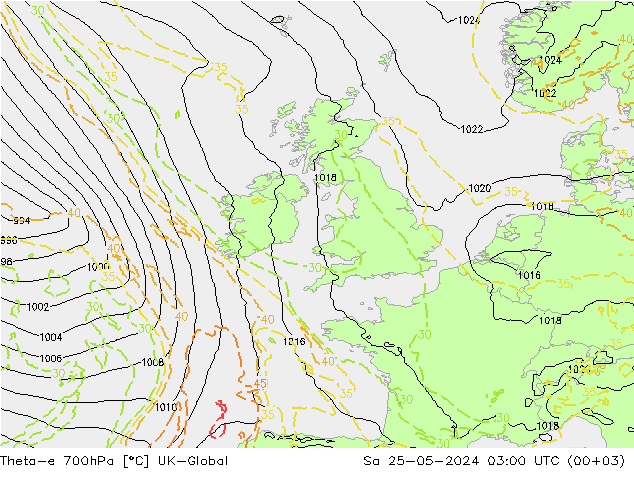 Theta-e 700hPa UK-Global Sa 25.05.2024 03 UTC