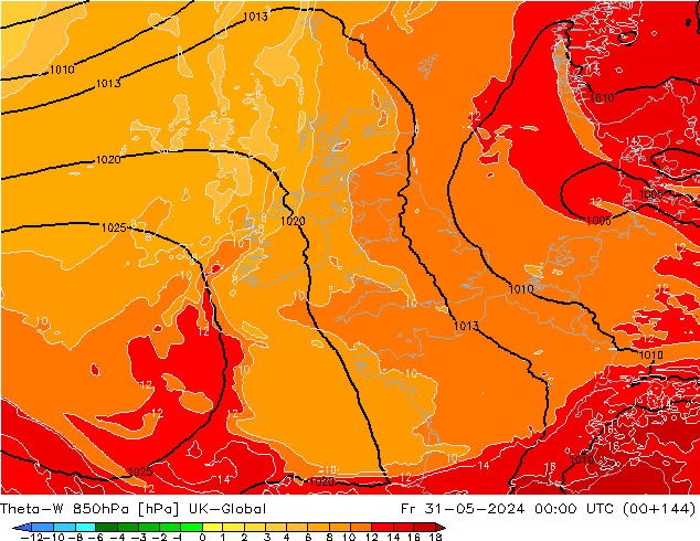 Theta-W 850гПа UK-Global пт 31.05.2024 00 UTC