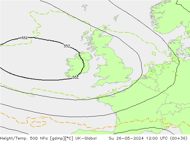 Height/Temp. 500 hPa UK-Global Su 26.05.2024 12 UTC