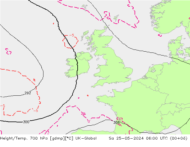 Height/Temp. 700 hPa UK-Global Sa 25.05.2024 06 UTC