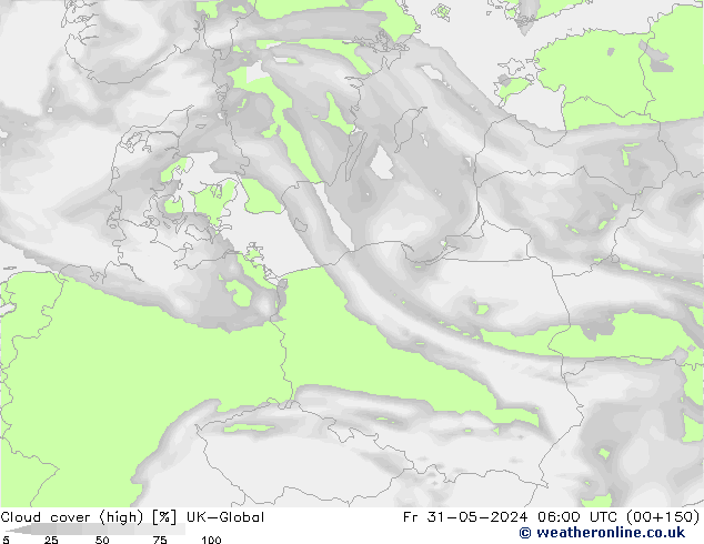 Cloud cover (high) UK-Global Fr 31.05.2024 06 UTC