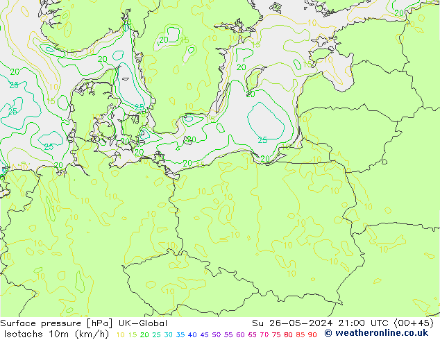 Eşrüzgar Hızları (km/sa) UK-Global Paz 26.05.2024 21 UTC