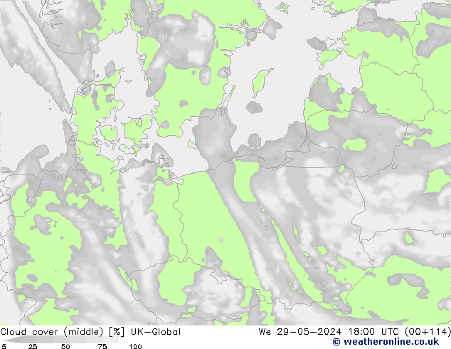 Cloud cover (middle) UK-Global We 29.05.2024 18 UTC