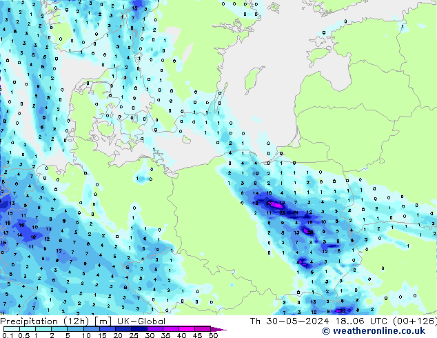 Précipitation (12h) UK-Global jeu 30.05.2024 06 UTC