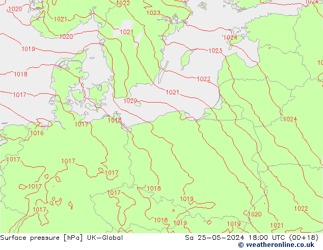 Surface pressure UK-Global Sa 25.05.2024 18 UTC