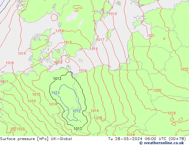 Atmosférický tlak UK-Global Út 28.05.2024 06 UTC