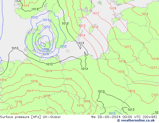 pressão do solo UK-Global Qua 29.05.2024 00 UTC