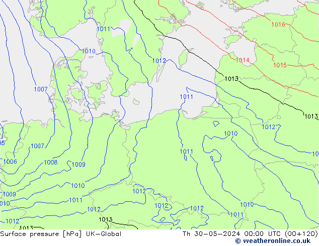 Pressione al suolo UK-Global gio 30.05.2024 00 UTC