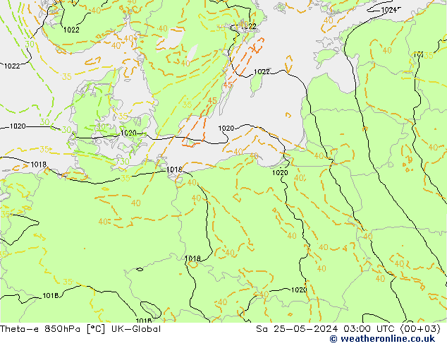 Theta-e 850hPa UK-Global za 25.05.2024 03 UTC