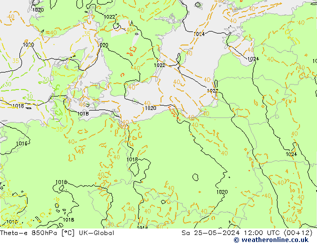 Theta-e 850hPa UK-Global Sa 25.05.2024 12 UTC