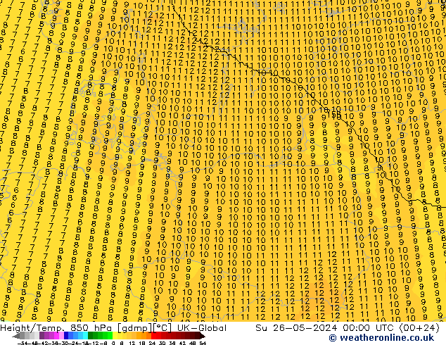 Height/Temp. 850 hPa UK-Global dom 26.05.2024 00 UTC