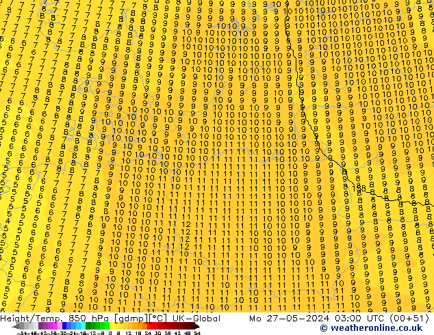 Height/Temp. 850 hPa UK-Global Mo 27.05.2024 03 UTC