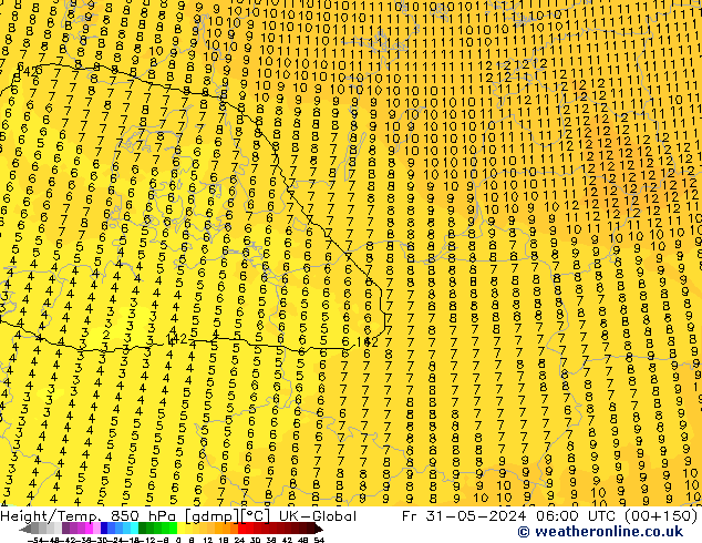 Height/Temp. 850 hPa UK-Global Fr 31.05.2024 06 UTC