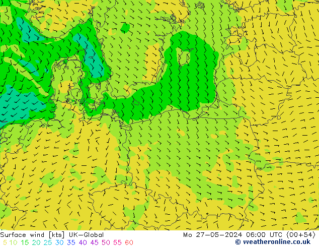 Rüzgar 10 m UK-Global Pzt 27.05.2024 06 UTC