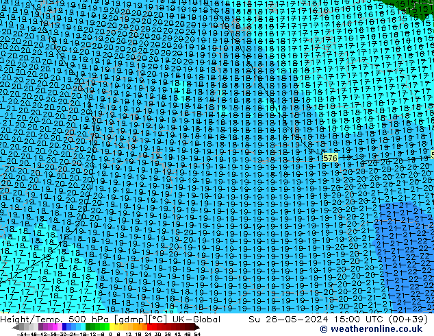 Height/Temp. 500 hPa UK-Global Su 26.05.2024 15 UTC