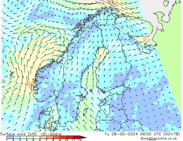 Surface wind (bft) UK-Global Tu 28.05.2024 06 UTC