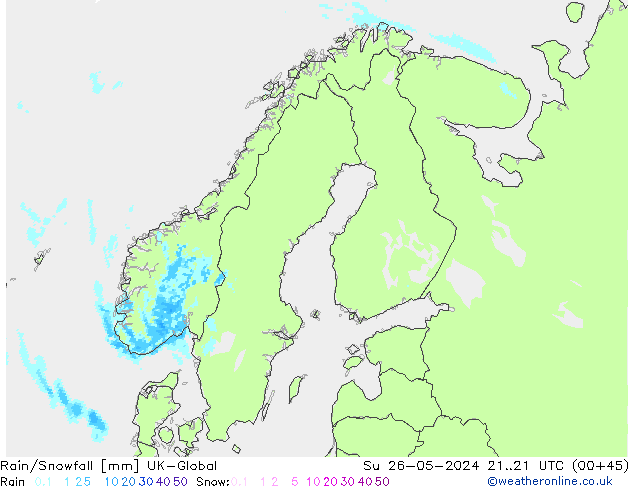 Rain/Snowfall UK-Global dom 26.05.2024 21 UTC