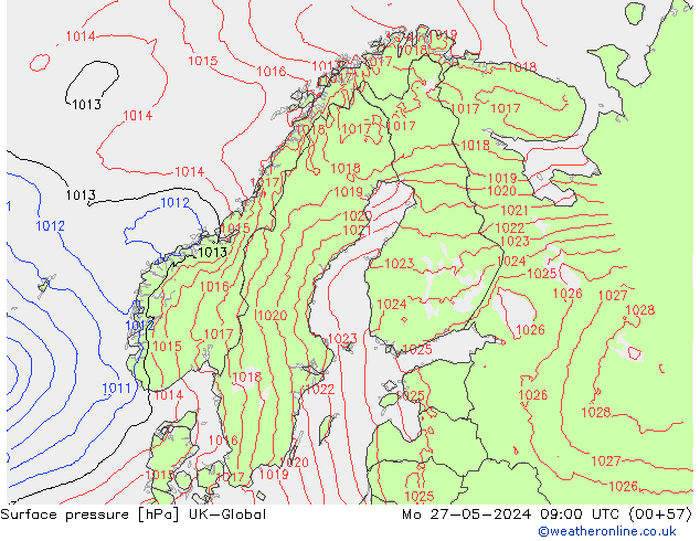 pressão do solo UK-Global Seg 27.05.2024 09 UTC