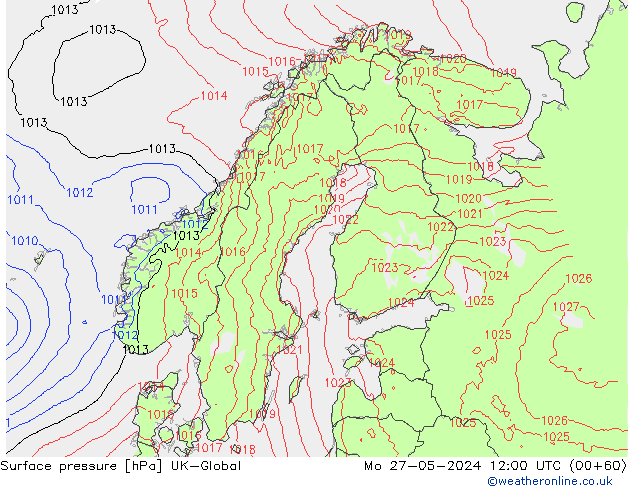 Presión superficial UK-Global lun 27.05.2024 12 UTC