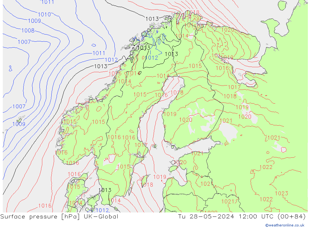 Atmosférický tlak UK-Global Út 28.05.2024 12 UTC