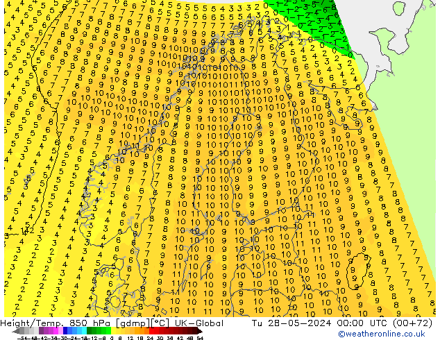 Height/Temp. 850 hPa UK-Global Tu 28.05.2024 00 UTC