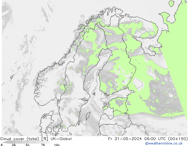 Cloud cover (total) UK-Global Pá 31.05.2024 06 UTC