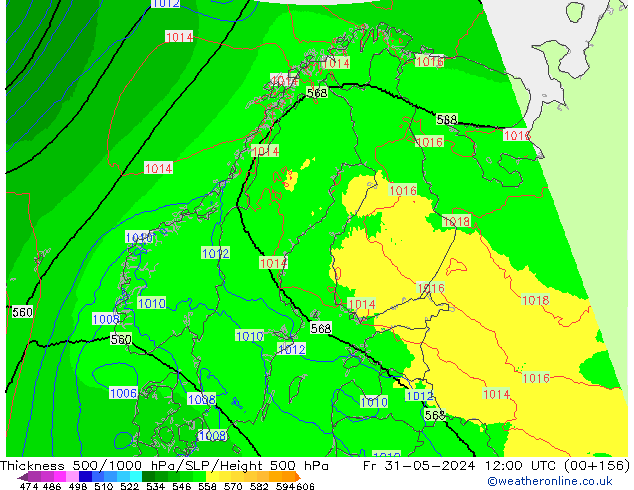 500-1000 hPa Kalınlığı UK-Global Cu 31.05.2024 12 UTC