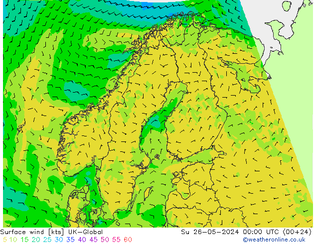 Rüzgar 10 m UK-Global Paz 26.05.2024 00 UTC