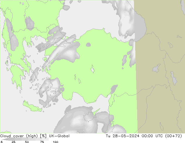 Cloud cover (high) UK-Global Tu 28.05.2024 00 UTC