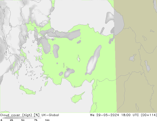 Bewolking (Hoog) UK-Global wo 29.05.2024 18 UTC