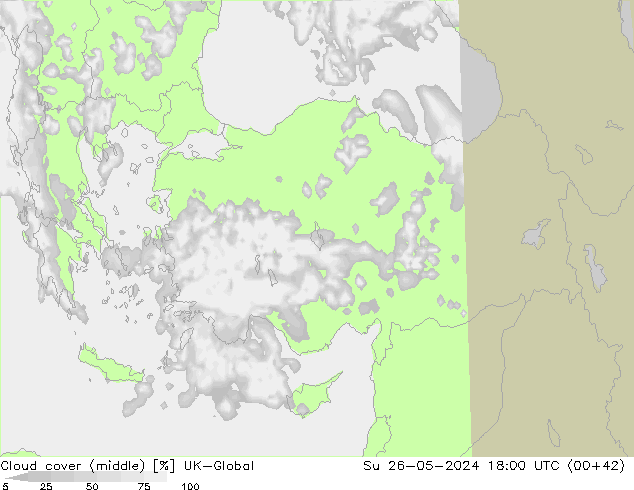 Bewolking (Middelb.) UK-Global zo 26.05.2024 18 UTC