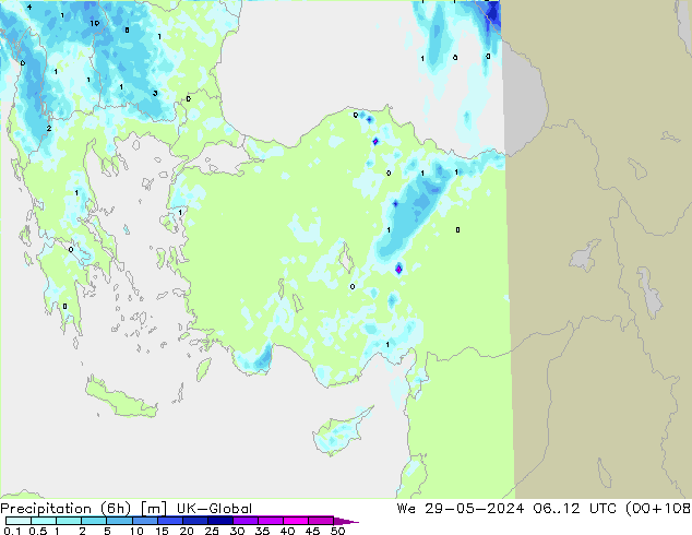 Precipitación (6h) UK-Global mié 29.05.2024 12 UTC