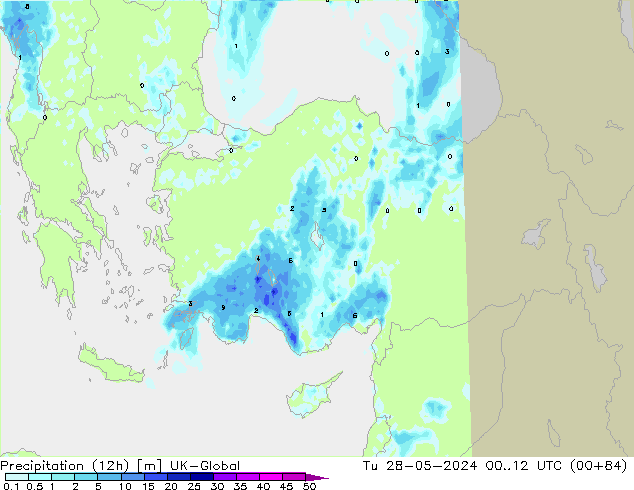 Totale neerslag (12h) UK-Global di 28.05.2024 12 UTC