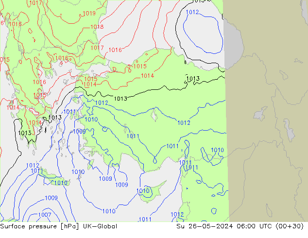 Atmosférický tlak UK-Global Ne 26.05.2024 06 UTC