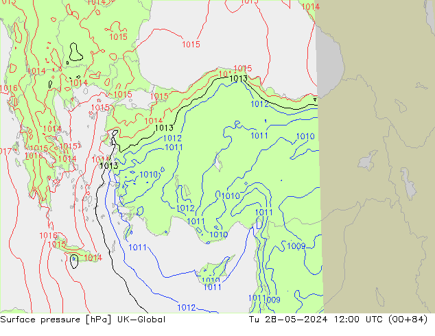 Atmosférický tlak UK-Global Út 28.05.2024 12 UTC