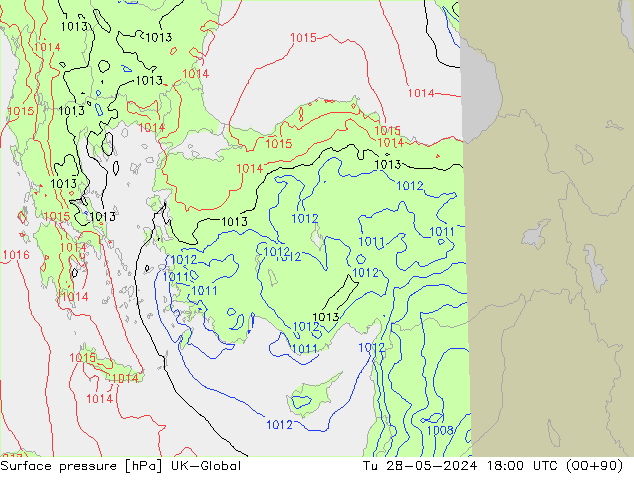 Surface pressure UK-Global Tu 28.05.2024 18 UTC