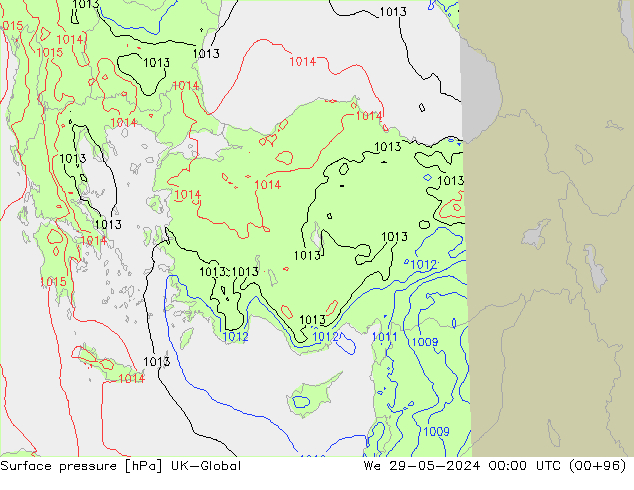 Surface pressure UK-Global We 29.05.2024 00 UTC