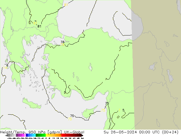 Height/Temp. 950 hPa UK-Global Ne 26.05.2024 00 UTC