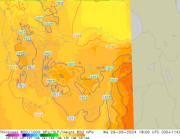 Dikte 850-1000 hPa UK-Global wo 29.05.2024 18 UTC