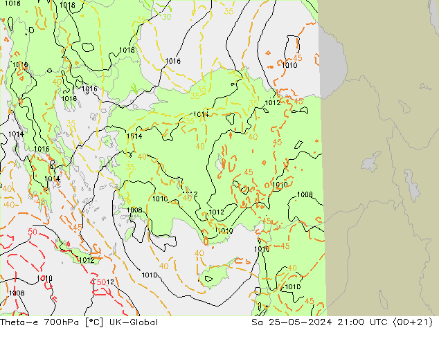 Theta-e 700hPa UK-Global So 25.05.2024 21 UTC