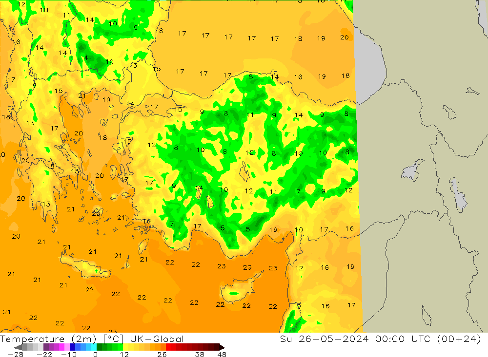 température (2m) UK-Global dim 26.05.2024 00 UTC