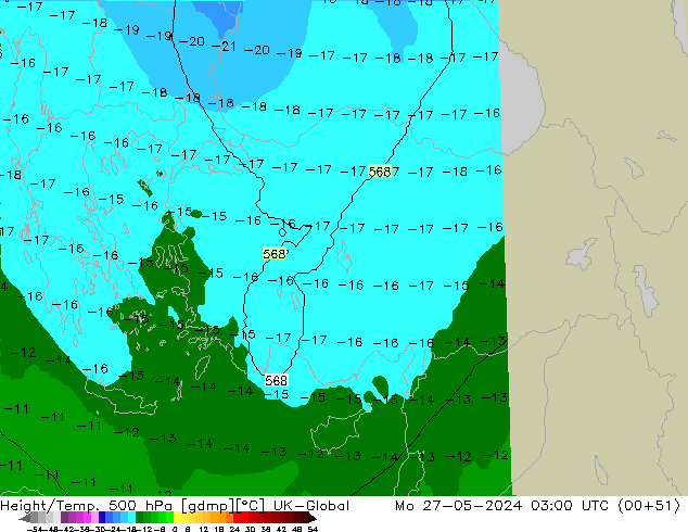 Height/Temp. 500 гПа UK-Global пн 27.05.2024 03 UTC