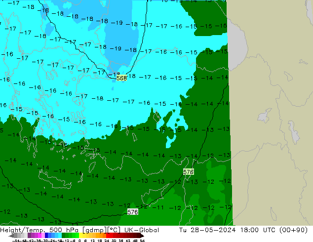Géop./Temp. 500 hPa UK-Global mar 28.05.2024 18 UTC