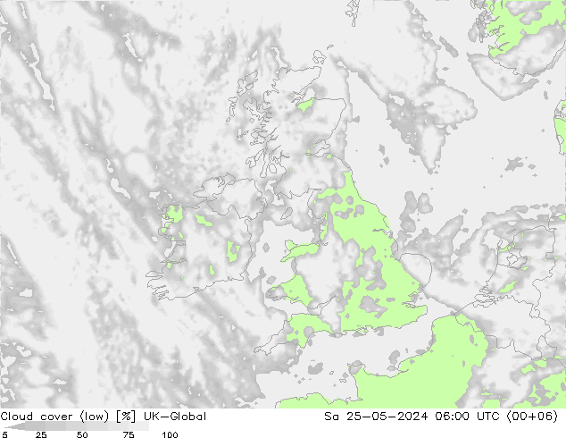 Cloud cover (low) UK-Global Sa 25.05.2024 06 UTC