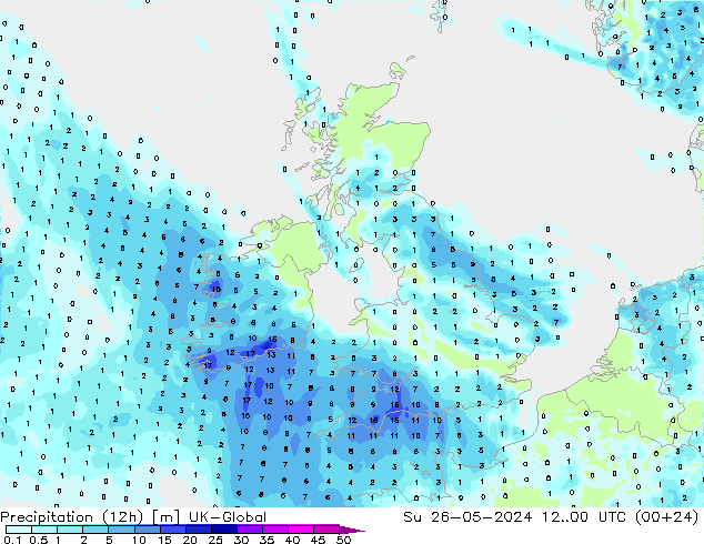 Precipitation (12h) UK-Global Su 26.05.2024 00 UTC