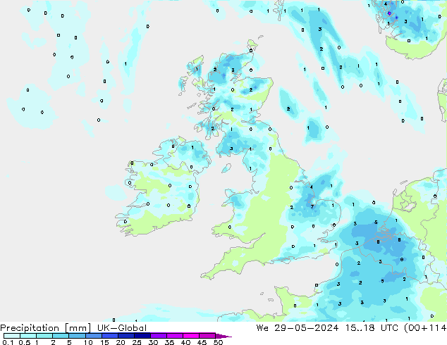 Precipitazione UK-Global mer 29.05.2024 18 UTC