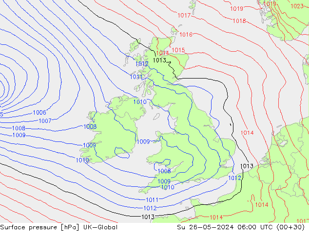 Surface pressure UK-Global Su 26.05.2024 06 UTC
